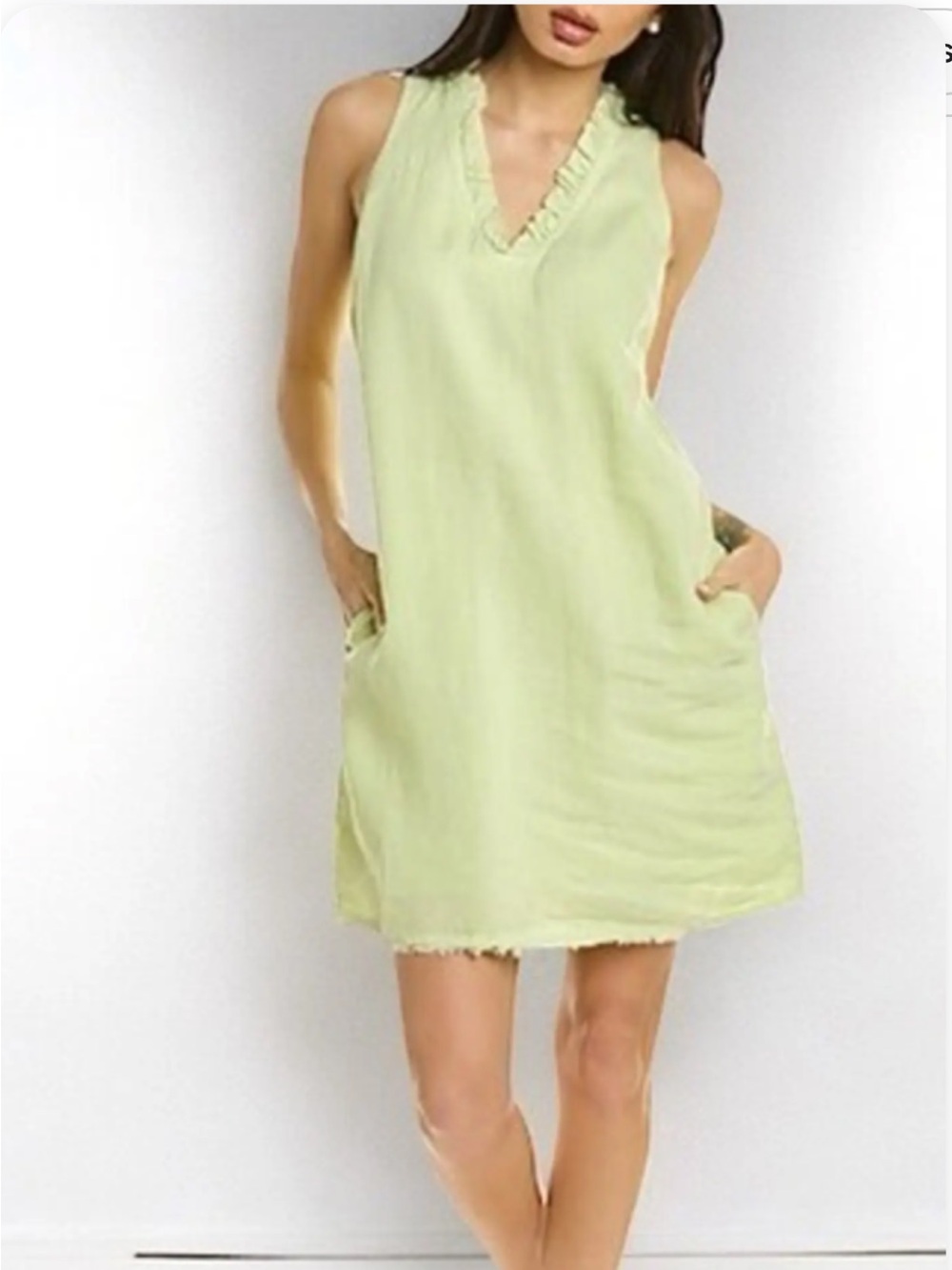 Tommy Bahama Light Yellow Linen V-Neck Shift Dress